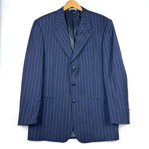 Bachrach Mens 43L Pisa Navy Blue Pin Stripe Super 120s Wool Silk Suit Blazer